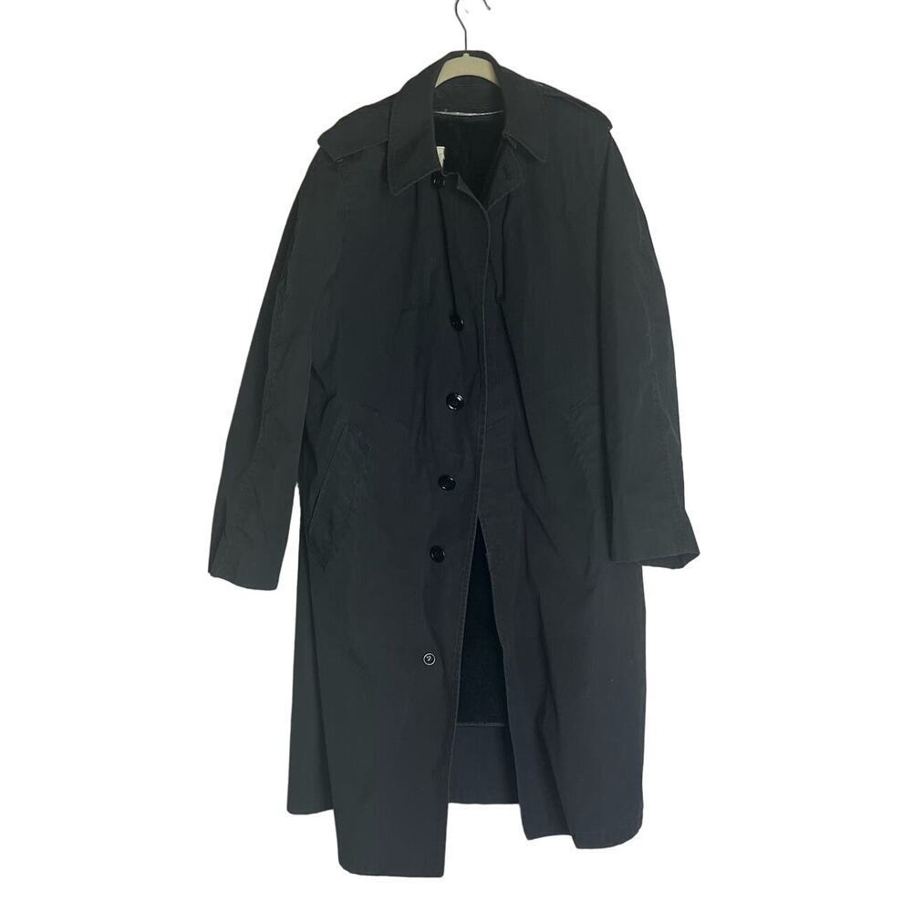 1970's Vintage Military  Black All Weather Trench Coat w/ Fleece Liner-Size 38R